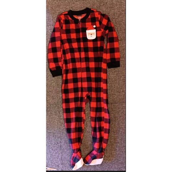 Carter's Other - pajamas 4T New Carters Christmas Red Fleece Plaid sleeper Santa Holiday